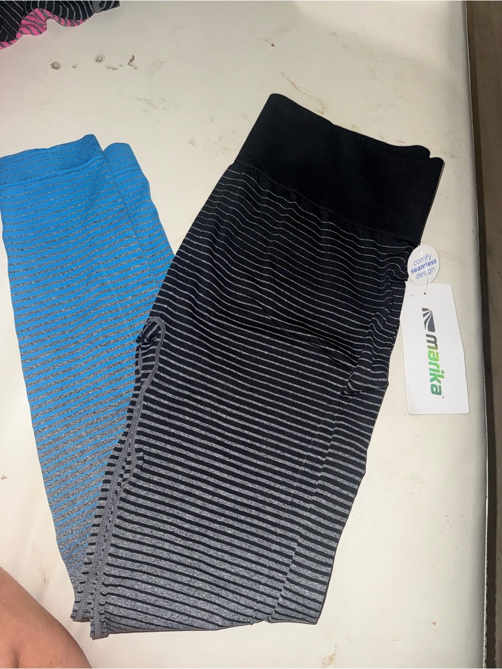 Maika Girls' Black & Gray Striped Seamless Leggings - Womens Bottoms